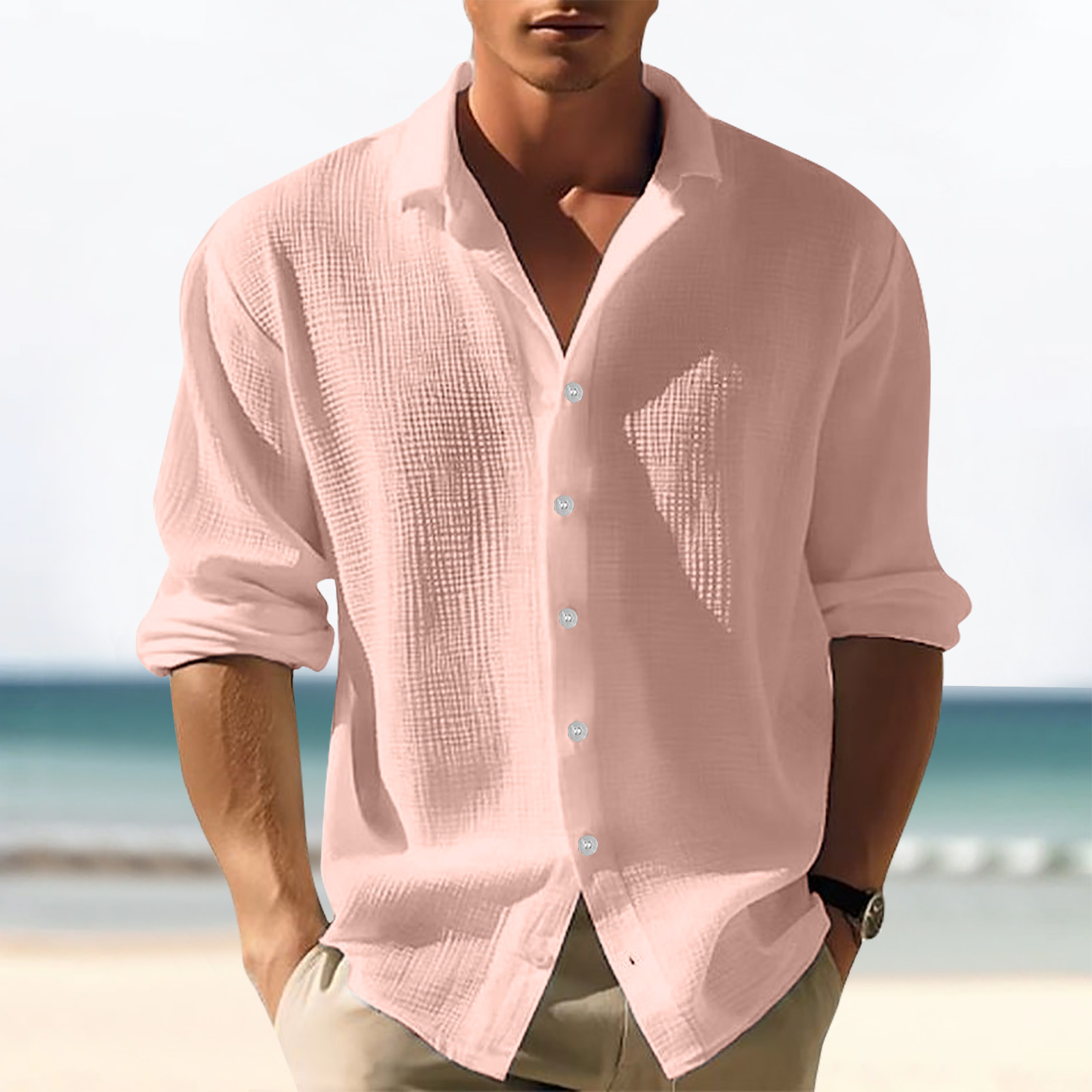 thumbnail image 2 of 2025 Cárdigan de manga larga de color liso para hombre: botonadura sencilla, algodón, estilo informal y moderno para llevar en otoño., 2 of 8